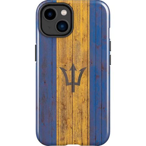 Barbados Flag Dark Wood iPhone 15 Impact Case